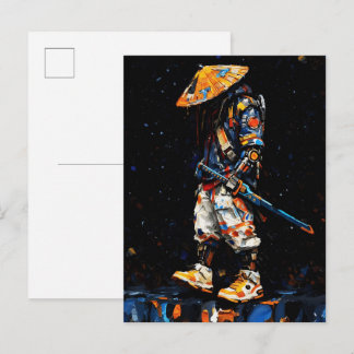 Cyber Ninja Palette Knife Neon Orange Impasto Postkarte
