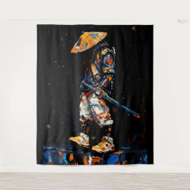 Cyber Ninja Palette Knife Neon Orange Impasto Wandteppich