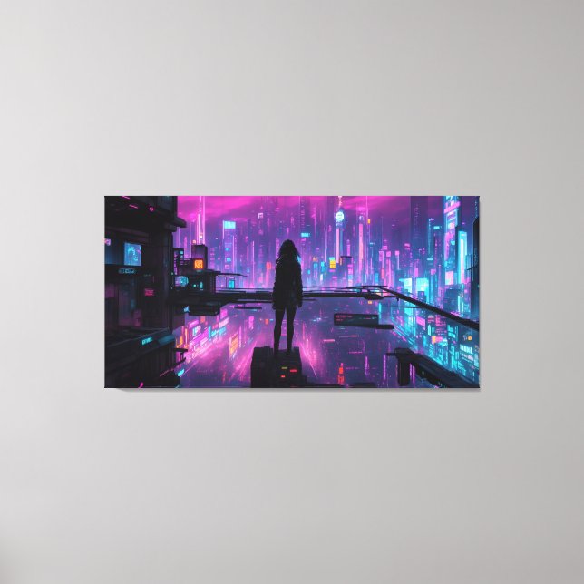 Cyber Noir (Cyberpunk Night City) Leinwanddruck (Vorderseite)