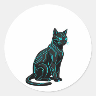 Cyber Nyan futuristische Cyberpunk-Katzen-Gamer-Be Runder Aufkleber
