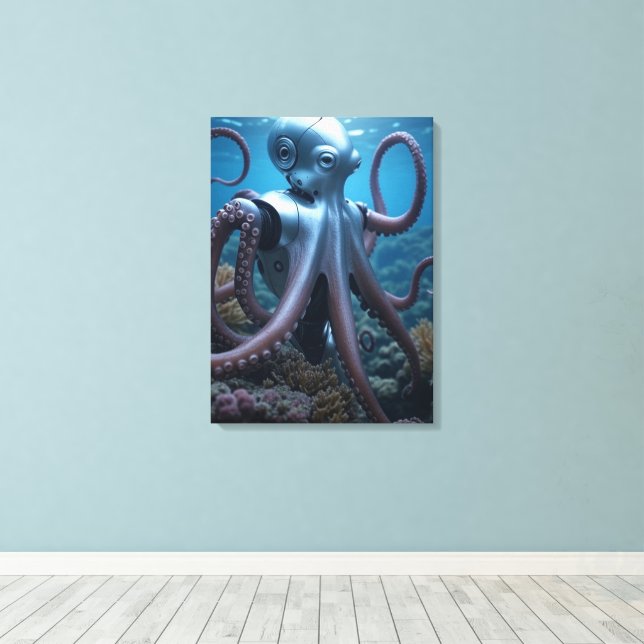 Cyber Octopus Canvas Print Leinwanddruck (Insitu (Holzboden))