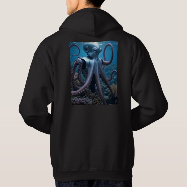 Cyber Octopus Männer Schwarz-Schnürhemd Hoodie (Rückseite)