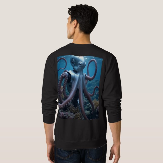 Cyber Octopus men Schwarzes Sweatshirt zurück (Schwarz voll)