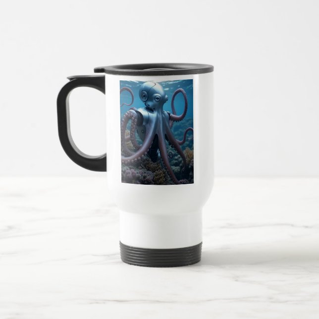 Cyber Octopus rechts weißer Reiseschlamm Reisebecher (Links)