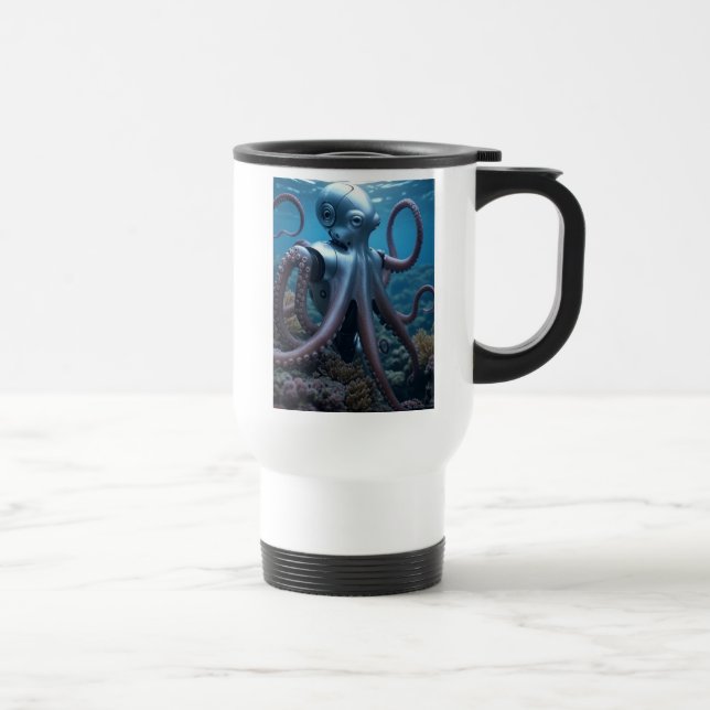 Cyber Octopus verlassen handweißer Reißmuschel Reisebecher (Rechts)
