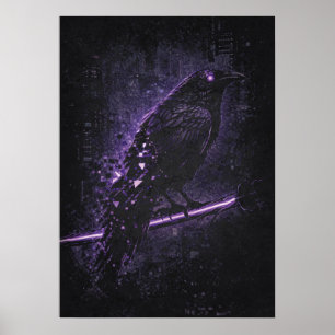 Cyber-Omen, Raben-Krähen-Matrix-Abstrakte Kunst Poster