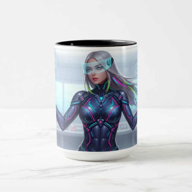 Cyber Oracle Mug – Futuristic Tech Anime Girl Tasse (Zentrum)