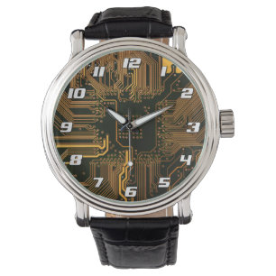 Cyber Orange PCB-Schaltplan-Muster-Kunst Armbanduhr