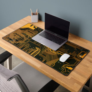 Cyber Orange PCB-Schaltplan-Muster-Kunst Schreibtischunterlage