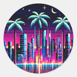 Cyber Palms: Neon Nightscape Runder Aufkleber