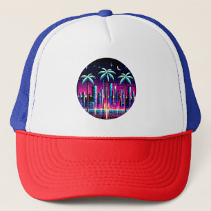 Cyber Palms - Neon Pixel Art Retro Futuristic Truckerkappe