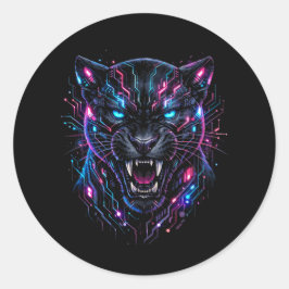 Cyber Panther Runder Aufkleber