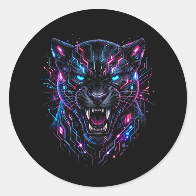 Cyber Panther Runder Aufkleber (Vorderseite)