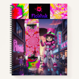 Cyber Pink Roboter & Skateboard Notizbuch