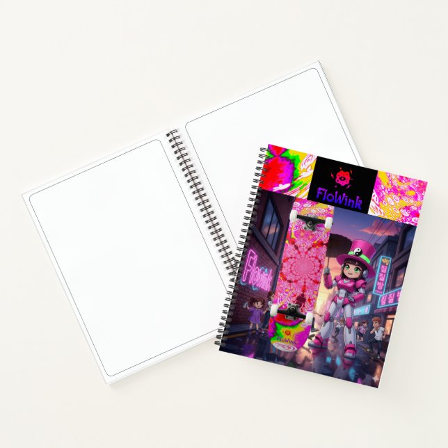 Cyber Pink Roboter & Skateboard Notizbuch (Innenseite)