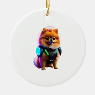 Cyber Pomeranian Explorer der Zukunft Keramik Ornament