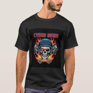 Cyber Rider Pixel Art Totenkopf Flammen & Kolben  T-Shirt
