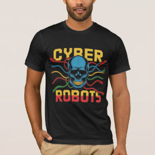 Cyber Roboter Totenkopf Grafik Tech Noir Neon Drah T-Shirt