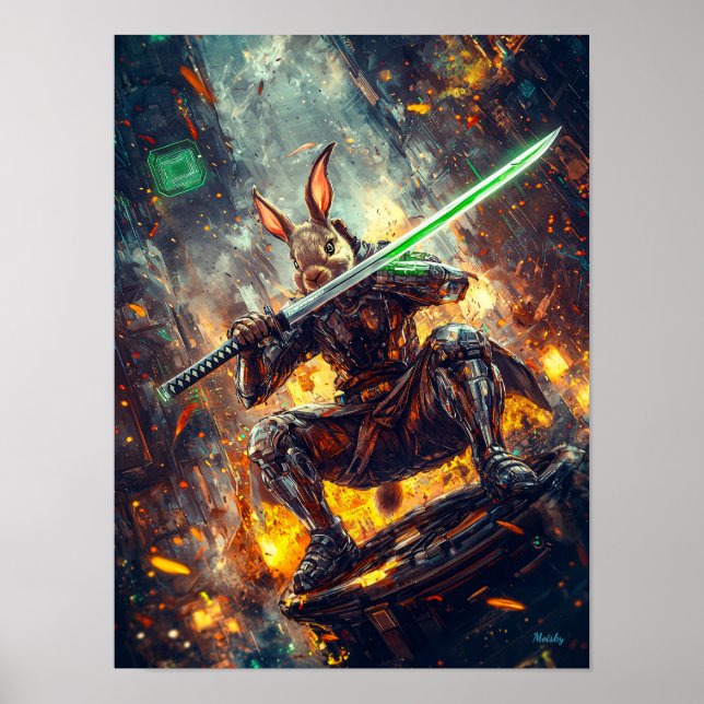Cyber Ronin Rabbit - Neon Blade Guardian Poster (Vorne)