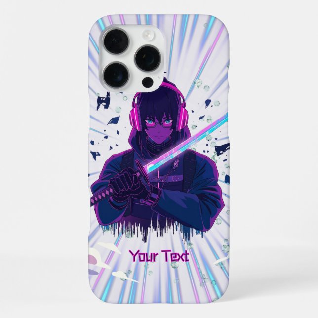 Cyber Samurai Anime-Junge Vaporwave-Krieger-Kunst iPhone Hülle (Rückseite)