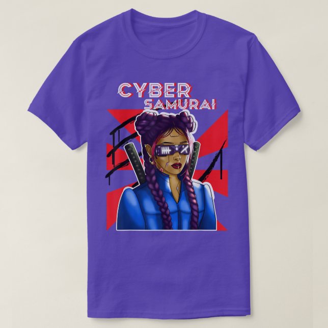 Cyber Samurai Girl Gamer Katana Japanese Art Virtu T-Shirt (Design vorne)