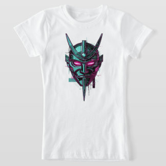 Cyber-Samurai Oni Mask – Futuristischer Synthwave- T-Shirt