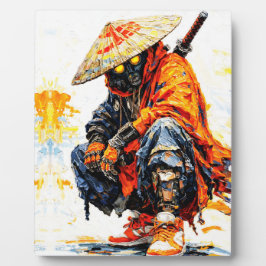 Cyber Samurai Palette Knife Neon Orange Impasto Fotoplatte
