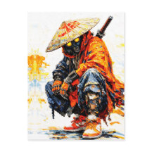 Cyber Samurai Palette Knife Neon Orange Impasto
