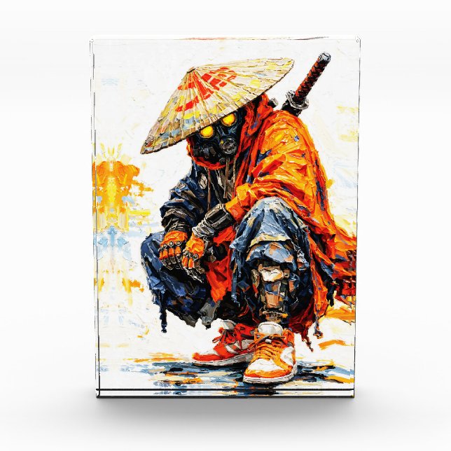 Cyber Samurai Palettenmesser Neonorange Impasto Fotoblock (Vorderseite)