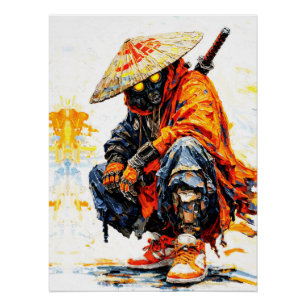 Cyber Samurai Palettenmesser Neonorange Impasto Poster