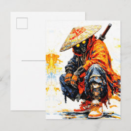 Cyber Samurai Palettenmesser Neonorange Impasto Postkarte