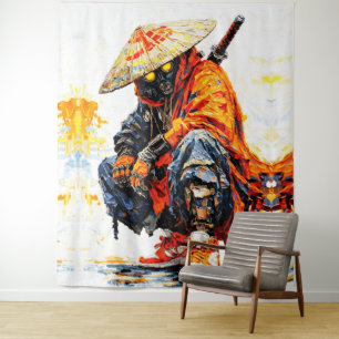 Cyber Samurai Palettenmesser Neonorange Impasto Wandteppich