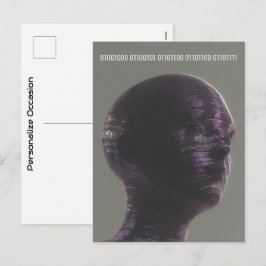 Cyber-Schädel-Binär-Hallo-Zukunftstechnologie-Desi Feiertagspostkarte