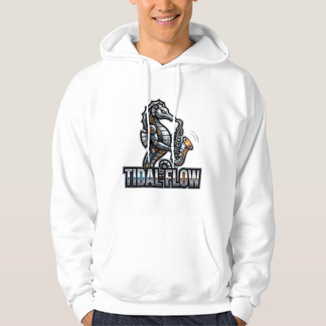 Cyber-Seepferd-Saxophon Hoodie (Vorderseite)
