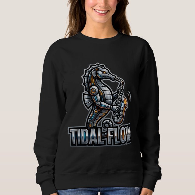 Cyber-Seepferd-Saxophon Sweatshirt (Vorderseite)