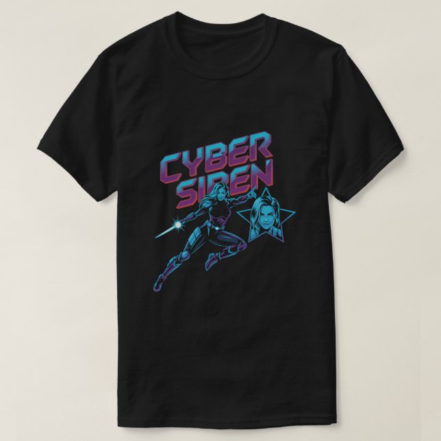 Cyber Siren Neon Warrior – Futuristic Female Super T-Shirt (Design vorne)