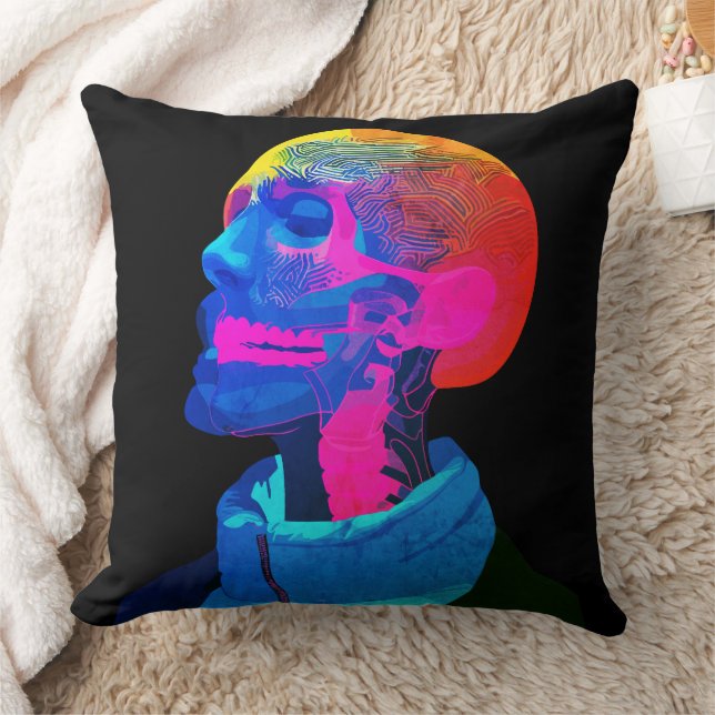 Cyber Skull - Futuristische Anatomie Kunst Kissen (Decke)