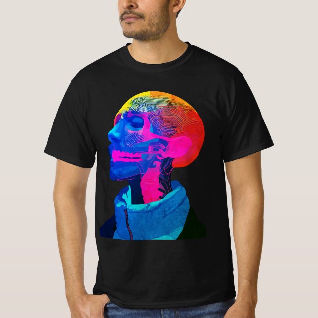 Cyber Skull - Futuristische Anatomie Kunst T-Shirt (Vorderseite)