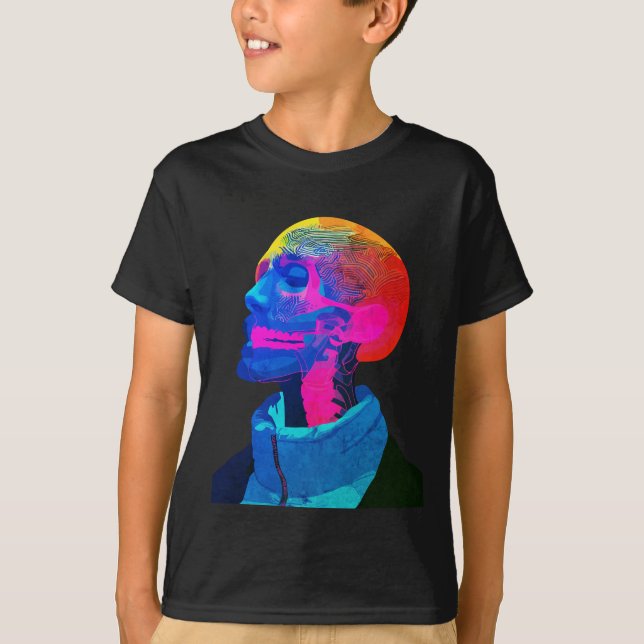 Cyber Skull - Futuristische Anatomie Kunst T-Shirt (Vorderseite)