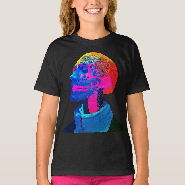 Cyber Skull - Futuristische Anatomie Kunst T-Shirt (Vorderseite)