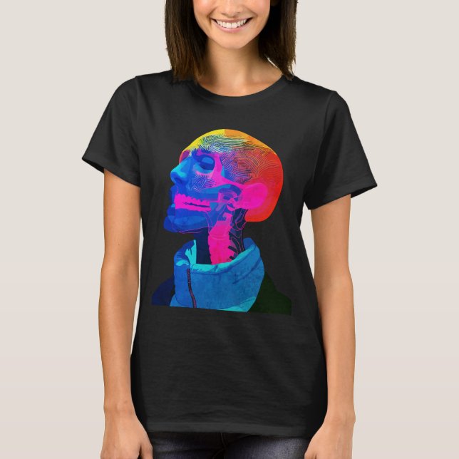 Cyber Skull - Futuristische Anatomie Kunst T-Shirt (Vorderseite)