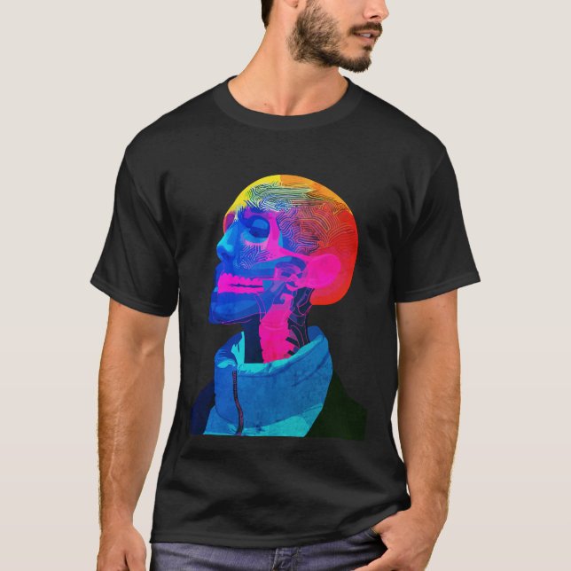 Cyber Skull - Futuristische Anatomie Kunst T-Shirt (Vorderseite)