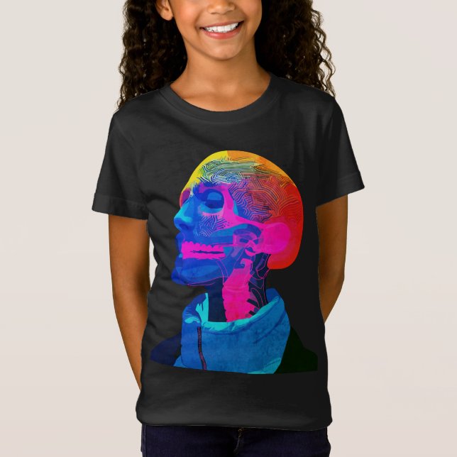 Cyber Skull - Futuristische Anatomie Kunst T-Shirt (Vorderseite)