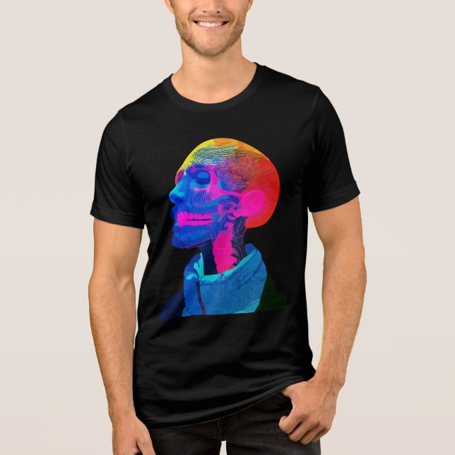 Cyber Skull - Futuristische Anatomie Kunst Tri-Blend Shirt (Vorderseite)