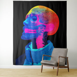 Cyber Skull - Futuristische Anatomie Kunst Wandteppich