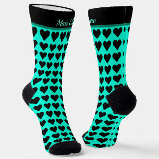 Cyber Türkis Schwarze Kleine Herzen Benutzername  Socken