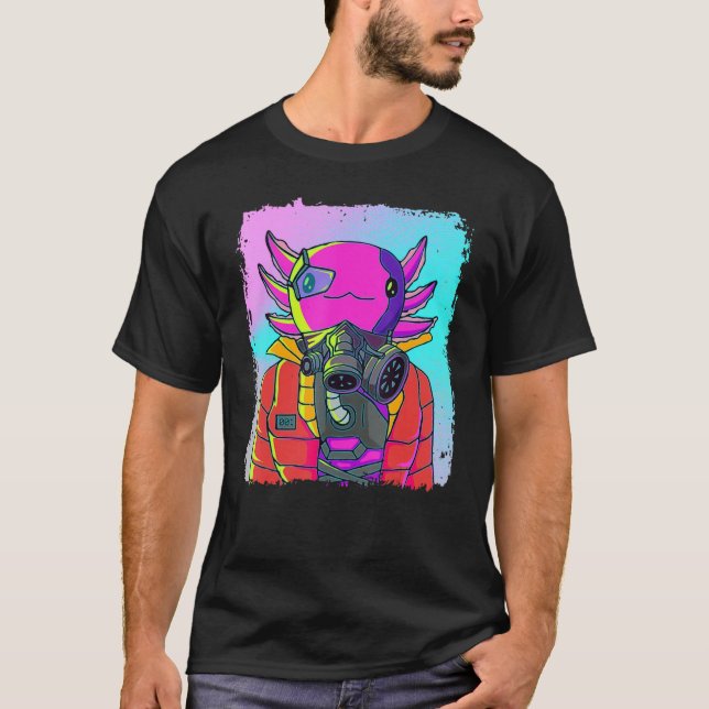 Cyber Vaporwave Aesthetic Futuristic Axolotl T-Shirt (Vorderseite)