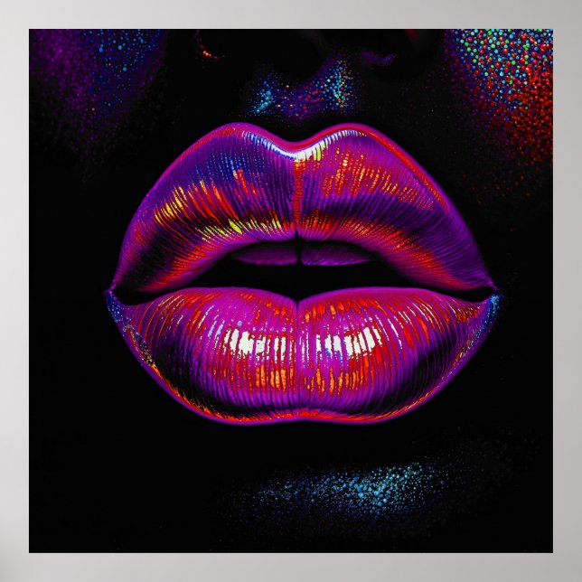 Cyber Venus Lips - Farbenfrohe Lippen Portrait Poster (Vorne)