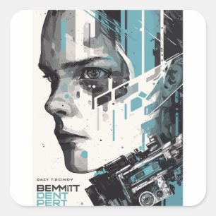 Cyber Vision - Futuristisches Kunstposter Quadratischer Aufkleber