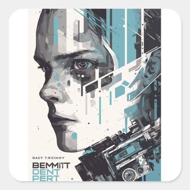 Cyber Vision - Futuristisches Kunstposter Quadratischer Aufkleber (Vorderseite)